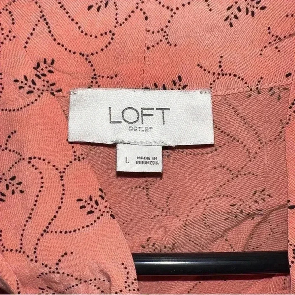 Loft Outlet Large Light Orange and Black Tie Blouse Lightweight Packable - Picture 4 of 6